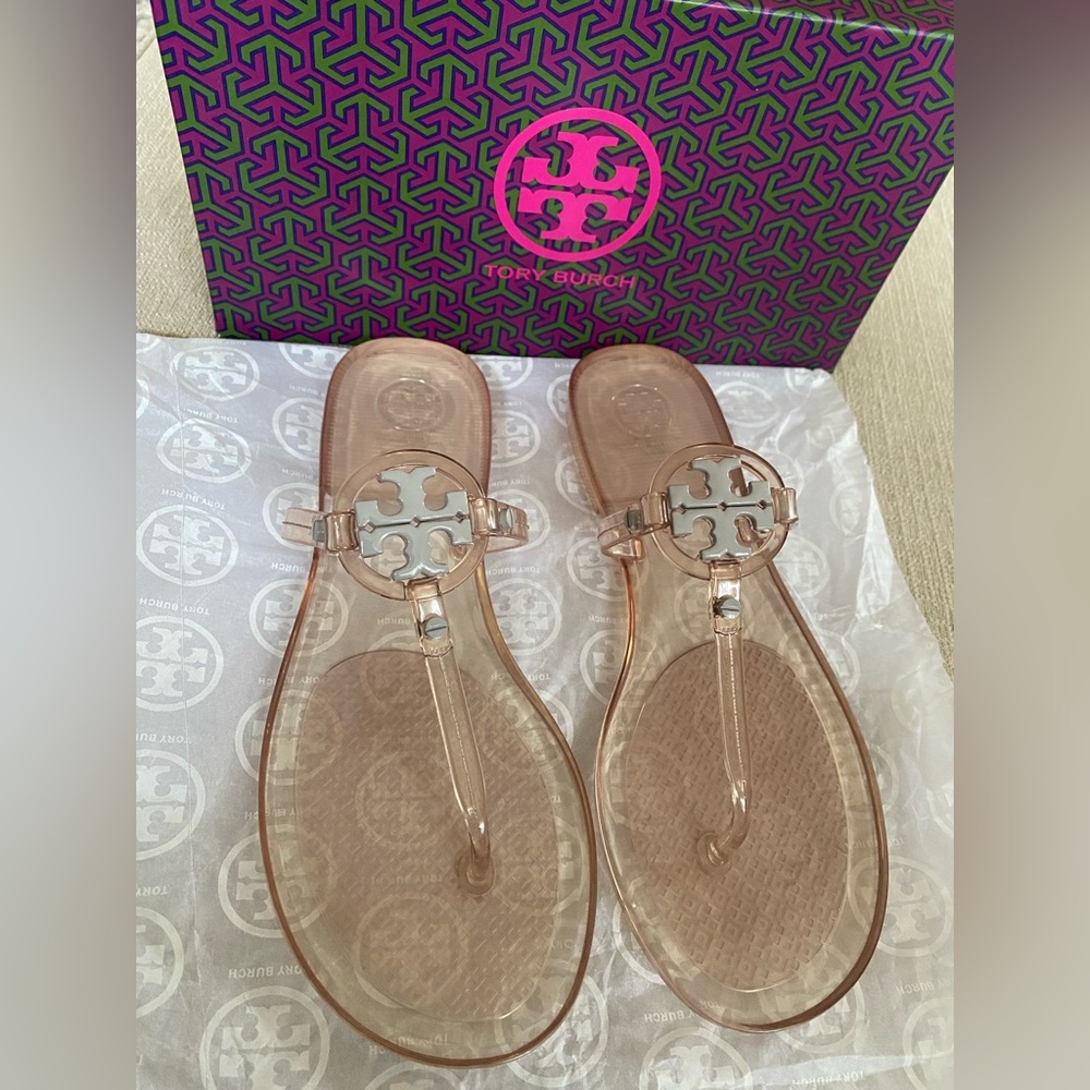New Tory Burch Clear and Gray Sandals